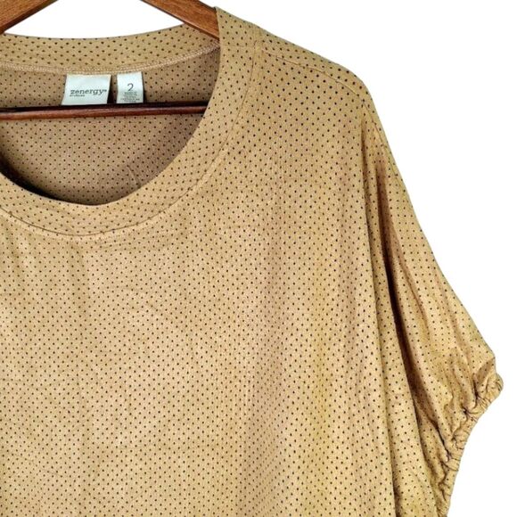 Zenergy by Chico's Tan Camel Faux Suede Tunic Top Batwing Perforated Plus Sz 2X - Picture 7 of 11